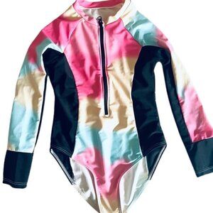 Girls' Long Sleeve Tie-Dye Swimming Suit - Size M (8/9)